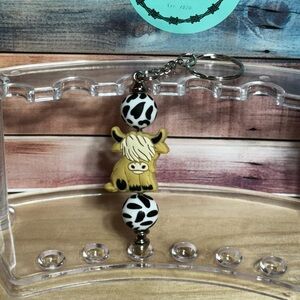 Cute Cow Keychain with Black and White Beads